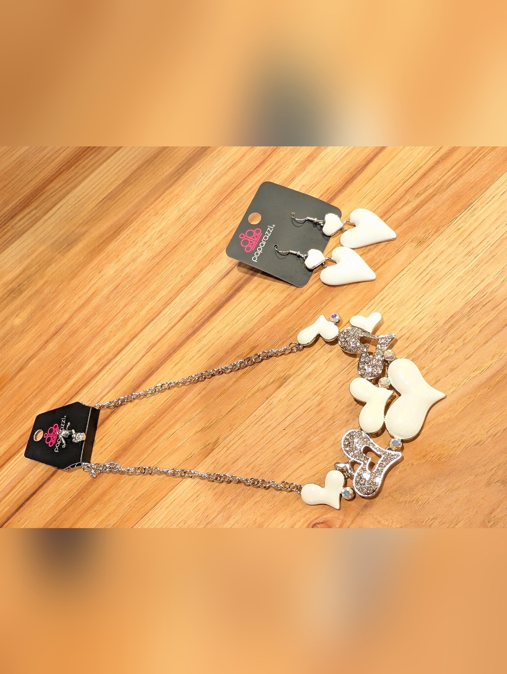 Paparazzi White Heart Statement Necklace & Earrings Set